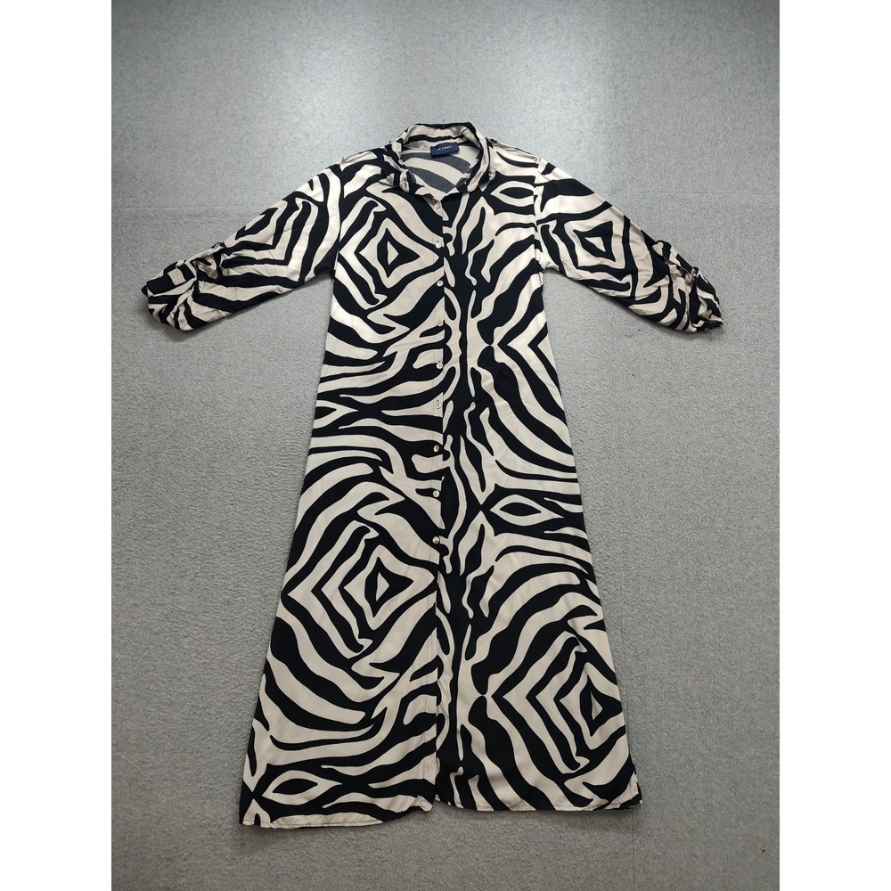 La Comet Women Shirt Dress Black White Animal Print Button Front Collared Casual